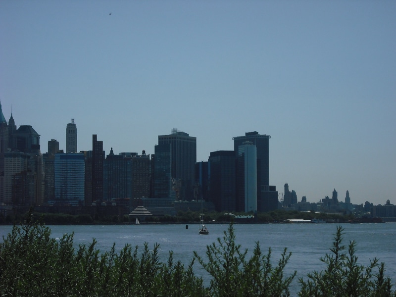 The Manhattan skyline (the Statue of Liberty is not pictured but would be at about 3 o'clock)