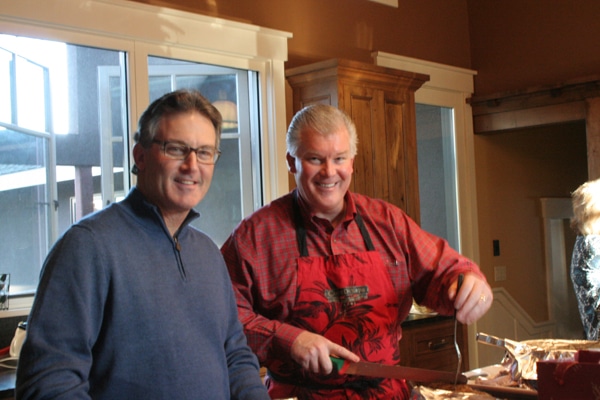 Dad and Kevin getting the main course ready