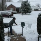 Grandson snow shovel duties