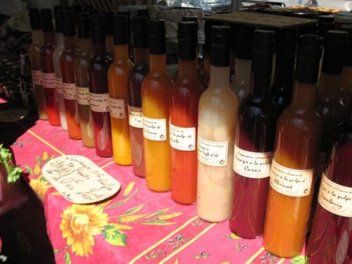 Flavored oils and vinaigrette at the market