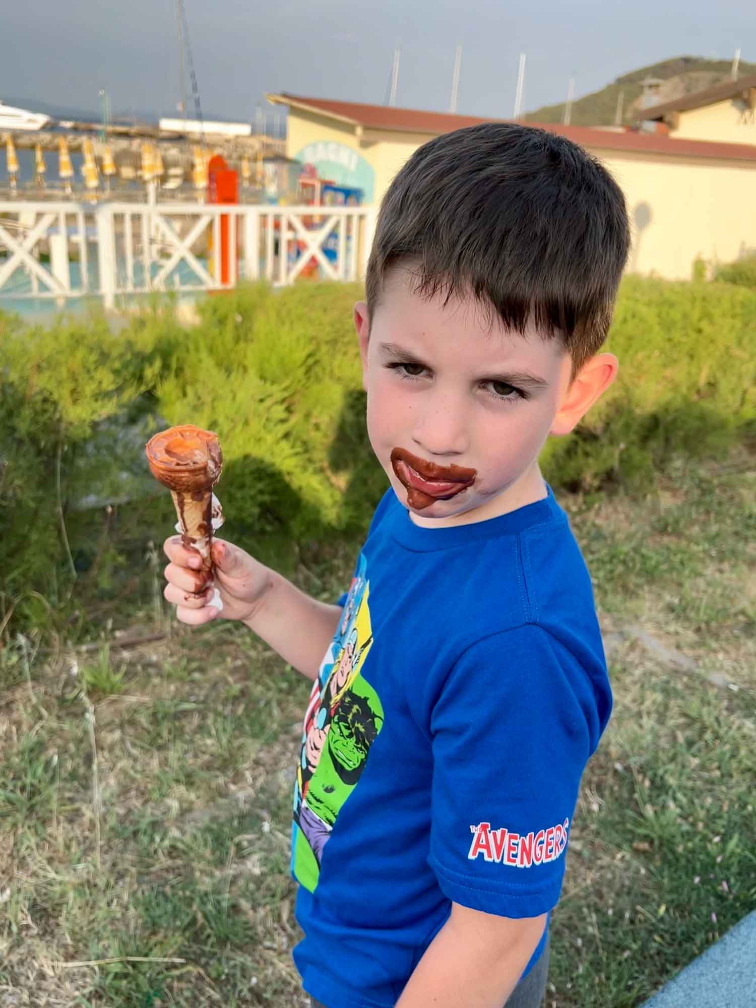 Little boy with chocolate ice cream