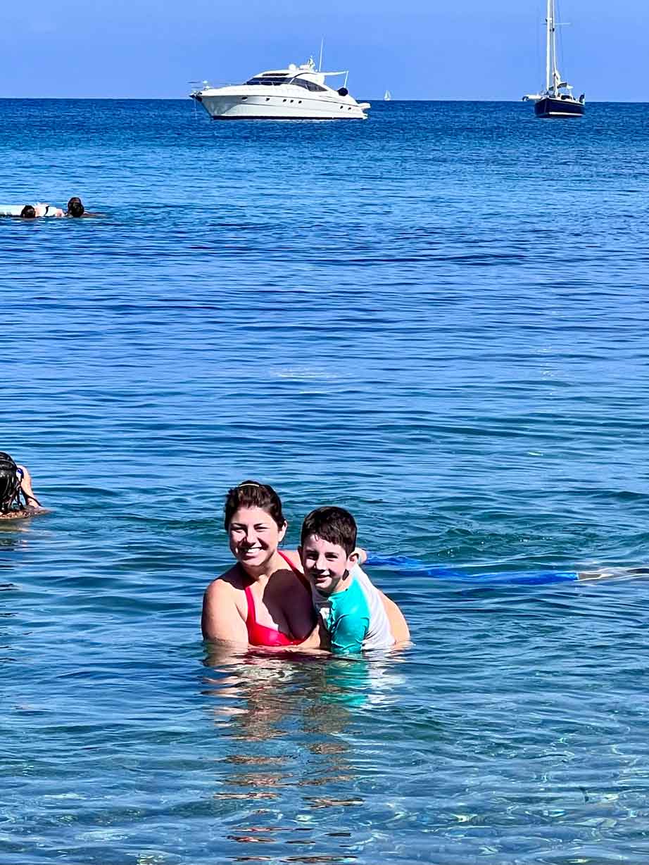 mom and boy in the Mediterranean Sea