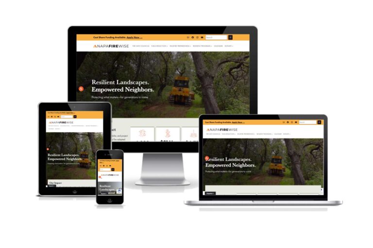 Napa Firewise website on various screen sizes, including laptop, iPad, iPhone and large iMac